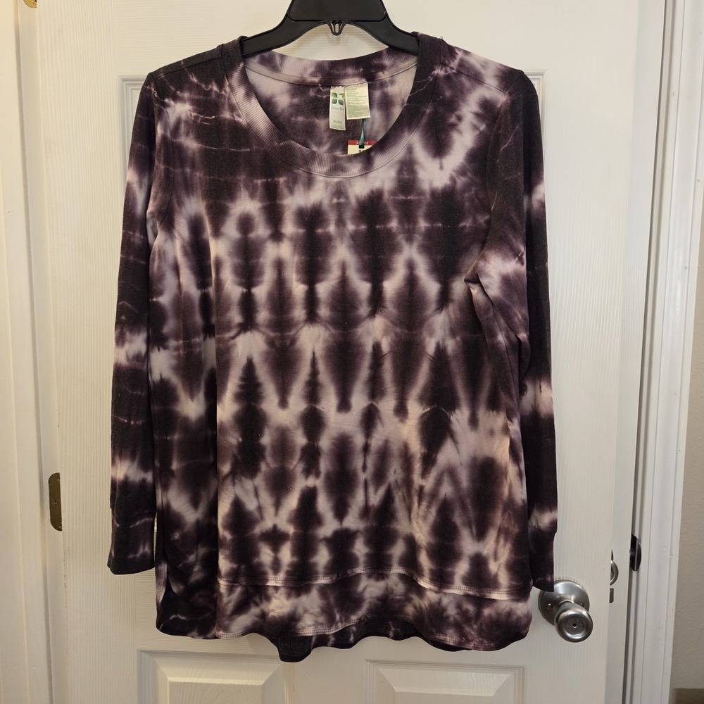 Green Tea sz XL Black Plum Tie Dye Oversized shirt NWT soft artsy casual stretch